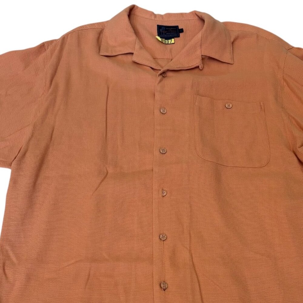 Tommy Bahama Indigo Palms Men's sz L 100% Cotton Orange Button Down Short Sleeve